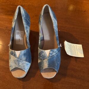 Toms Blue Denim Peep-Toe Heels